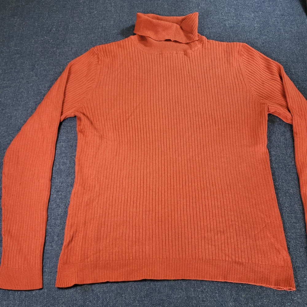 Peck & Peck Collection Burnt Orange Silk Blend Ribbed Turtleneck Sweater Large